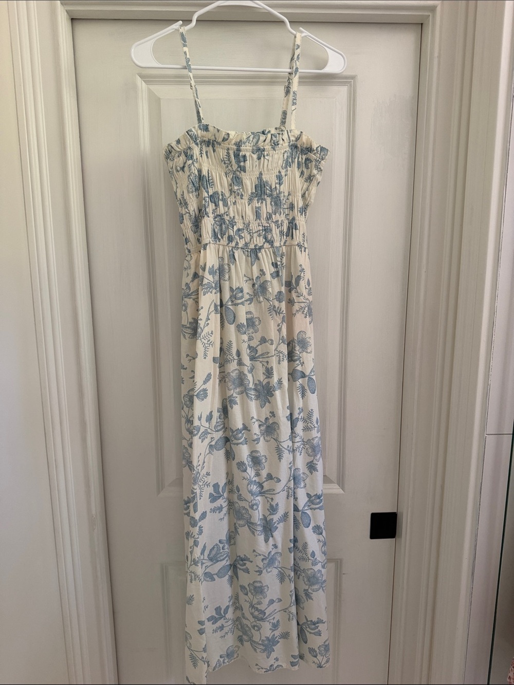 Univeral Threads Smocked Floral Maxi Dress in Cream and Light Blue